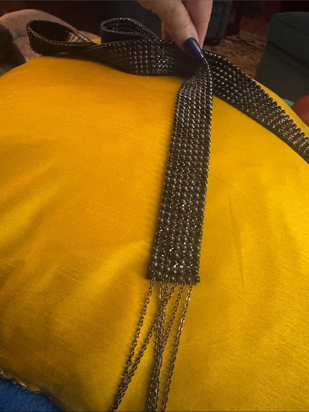 Chico's Black Beaded Chain Accent Belt
